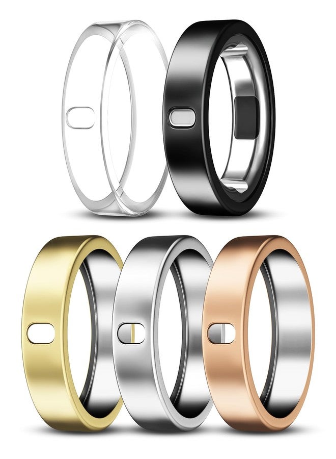 ZOOROO 5 Pack Cover Compatible with Oura Ring Gen 4/Oura Ring Gen 3/3 Horizon, Surport Charging with Cover on, Anti-Scratch TPU Protector for Women Men (Clear+Silver+Black+Gold+Rosegold, Size 7) - Image 1
